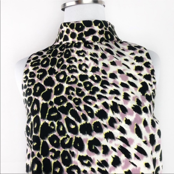 Topshop Pastel Purple + Yellow Leopard Print Sleeveless Mock Neck Size 4 Dress - Picture 7 of 8